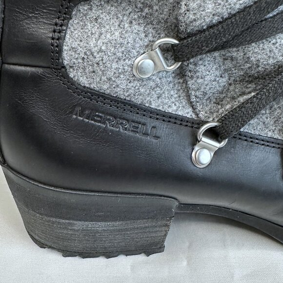 Merrell Shiloh II Warm Boot in Black Leather and Gray Felt - Picture 3 of 12